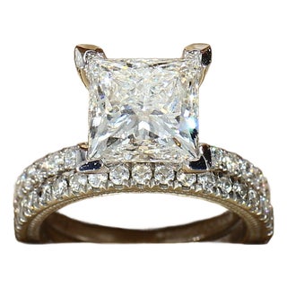 Platinum Verragio Engagement Ring Set With Lab-Grown 3ct Princess Diamond Center, Size 4.25 For Sale