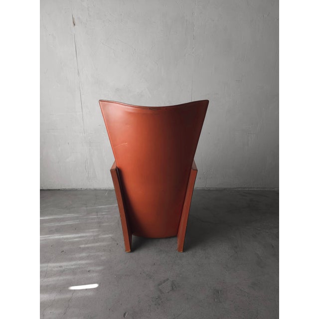 Animal Skin Vintage Italian Sculptural High-Back Leather Armchair For Sale - Image 7 of 10