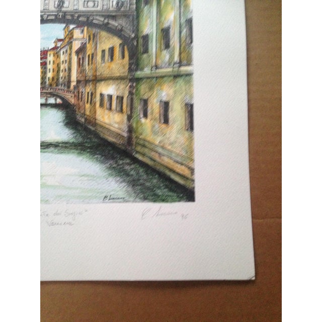 Carmelo Linciano, Bridge of Sighs, Venice, Watercolor on Lithograph, 1995 For Sale - Image 6 of 7