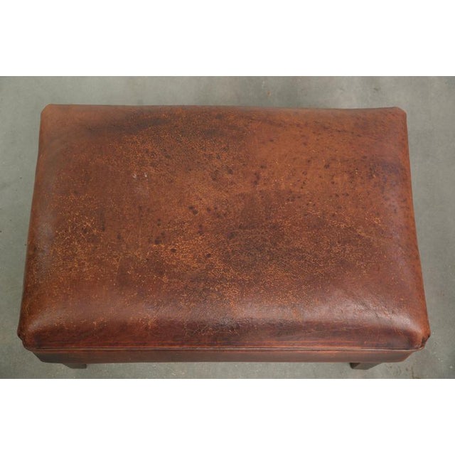 Vintage Brown Ottoman in Sheepskin Leather For Sale - Image 6 of 11