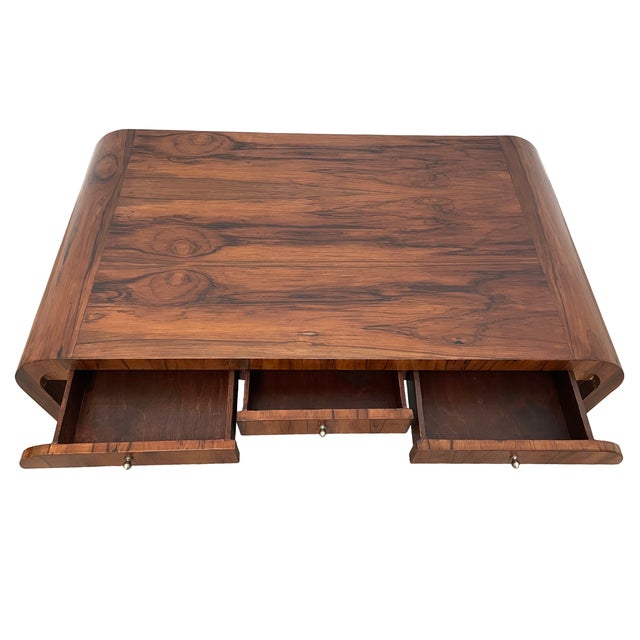 Early 20th Century Early 20th Century Art Deco Brazilian Rosewood Veneer Waterfall Six-Drawer Coffee Table For Sale - Image 5 of 14