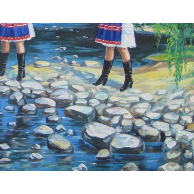 Ukrainian Folk Art Oil Painting: Women in National Costume, 1970s 60-78 For Sale - Image 6 of 6