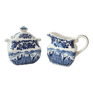 Vintage English Sugar Bowl and Creamer Set by Enoch Wedgwood, 1960s, Set of 2 For Sale