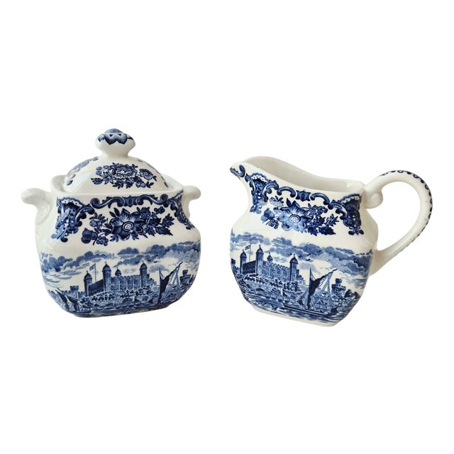Vintage English Sugar Bowl and Creamer Set by Enoch Wedgwood, 1960s, Set of 2 For Sale