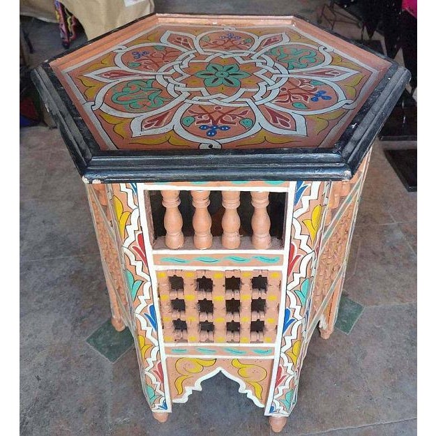 Salmon Color Hexagonal Hand-Painted Table For Sale - Image 5 of 6