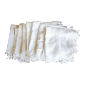 Antique White Damask Fringed Napkins With Monogram - Set of 8