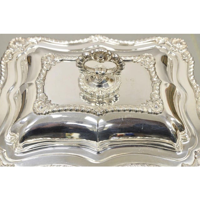 Early 20th Century Silver Plated Victorian Scalloped Edge Lidded Vegetable Serving Platter Dish For Sale - Image 11 of 13