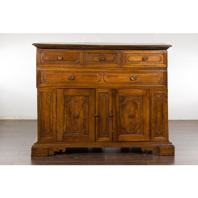 Italian 18th Century Walnut Credenza with Four Drawers, Two Doors, Bracket Feet For Sale In Atlanta - Image 6 of 12