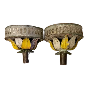 Antique 18th Century Italian Flower Form Tole Candlestick Nozzles or Inserts - a Pair