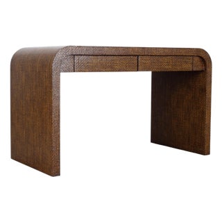 Karl Springer-Style Organic Modern Grasscloth Waterfall Desk For Sale