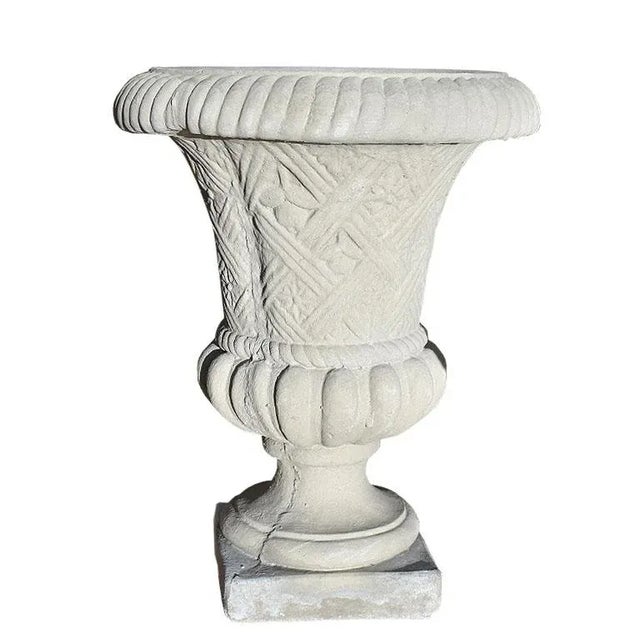 Round Fluted Concrete Basket Weave Garden Planters a Pair Chairish