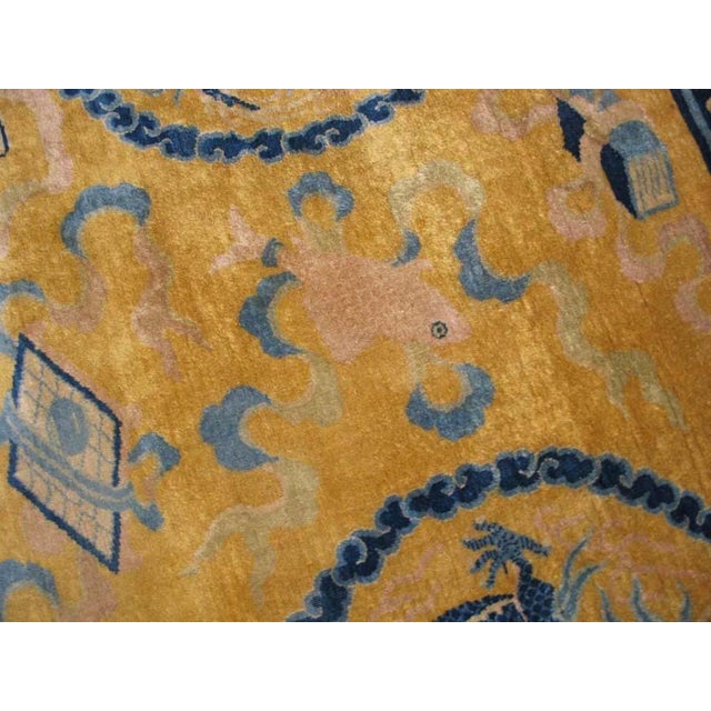 Stunning Gold Background Color With Cute Details of Chinese Culture Antique Rug For Sale In New York - Image 6 of 9