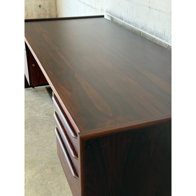 Rosewood Double-Pedestal Executive Desk With 5 Drawers Danish Mid-Century Modern 1970s For Sale - Image 9 of 14