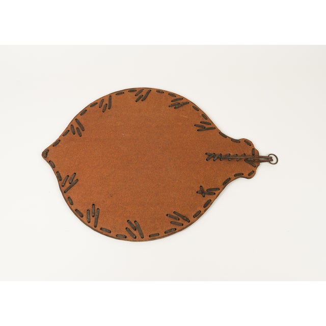 Mid-Century Teardrop Wall Mirror in Leather in the style of Jacques Adnet, Italy, 1960s For Sale - Image 12 of 14