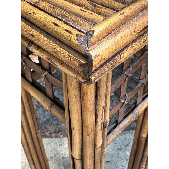 Wood Rattan Plant Stand For Sale - Image 7 of 9
