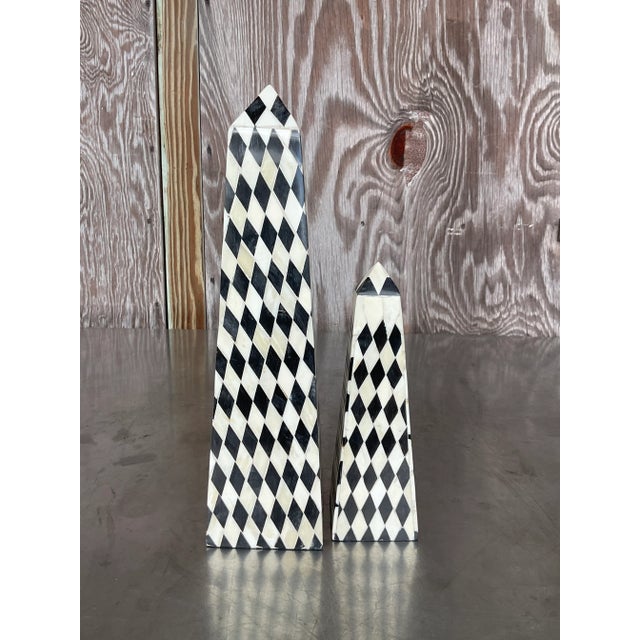 Late 20th Century Vintage Boho Harlequin Tessellated Stone Obelisks - Set of Two For Sale - Image 5 of 8