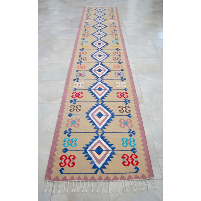Sand Hand Woven Silk Runner Rug . Traditional Anatolian Design Hallway Long Runner Rug Stair Runner New - 2′8″ X 14′4″ For Sale - Image 8 of 15