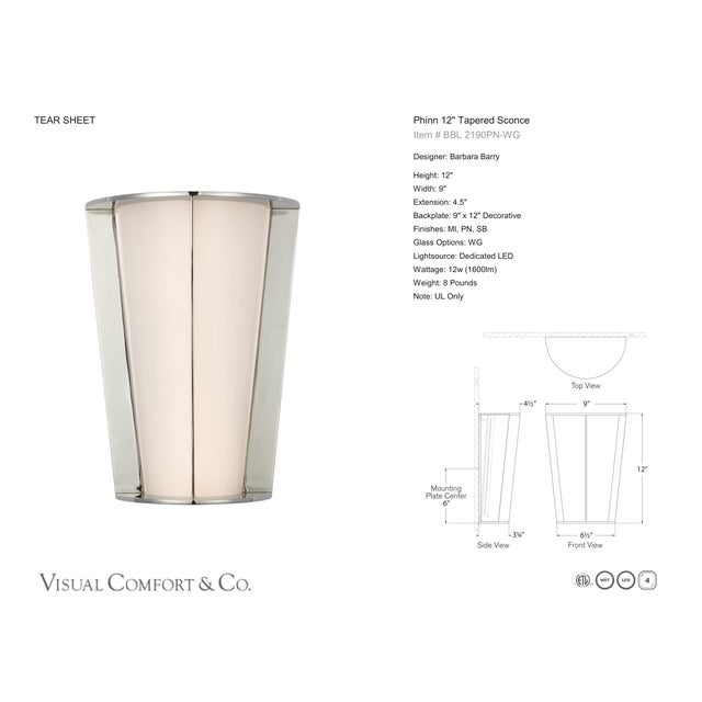 Metal Barbara Barry for Visual Comfort Signature Phinn 12" Tapered Sconce in Polished Nickel with White Glass For Sale - Image 7 of 9