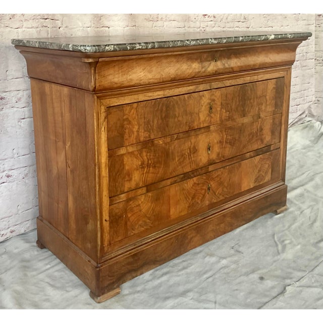 Louis Philippe Book Matched Burl Walnut Chest With Marble Top For Sale - Image 11 of 15