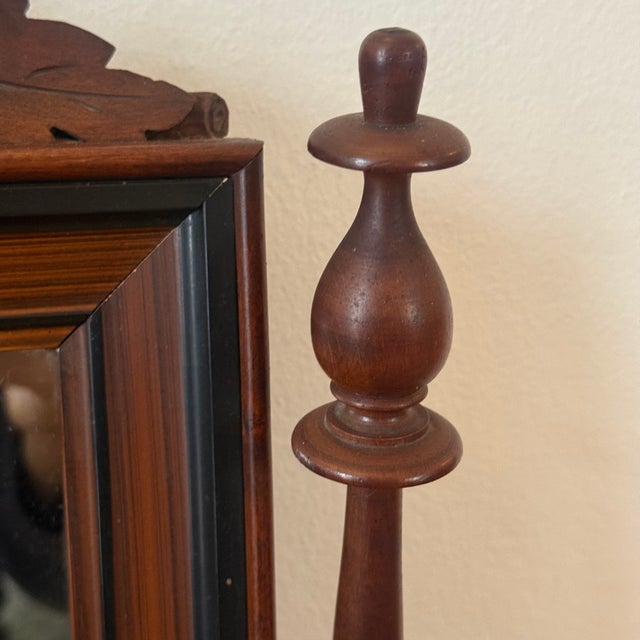Vintage Mahogany Tabletop Vanity Mirror With Drawer - Carved Wood Dressing Mirror For Sale - Image 9 of 9