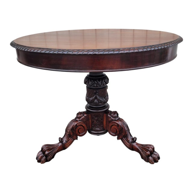 19th Century 19th C American Federal Mahogany Center Table Heavily Carved Refurbished For Sale - Image 5 of 18