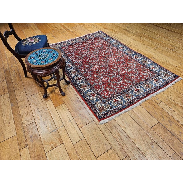 Mid 20th Century Vintage Persian Qum Area Rug, Handwoven Allover Paisleys Pattern, Red & Ivory, 5’ X 7’ For Sale - Image 5 of 18