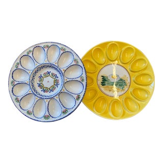 Mediterranean Style Deviled Egg Plates, Pair For Sale