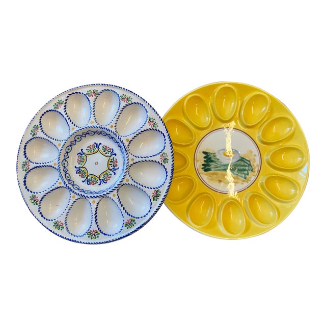 Mediterranean Style Deviled Egg Plates, Pair For Sale