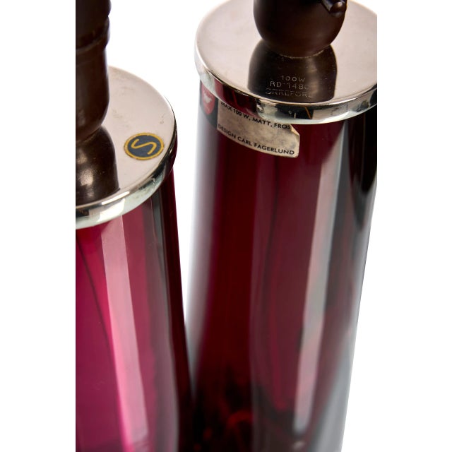 Mid-Century Modern Red Table Lamps by Carl Fagerlund for Orrefors, Sweden, 1960, Set of 2 For Sale - Image 3 of 5