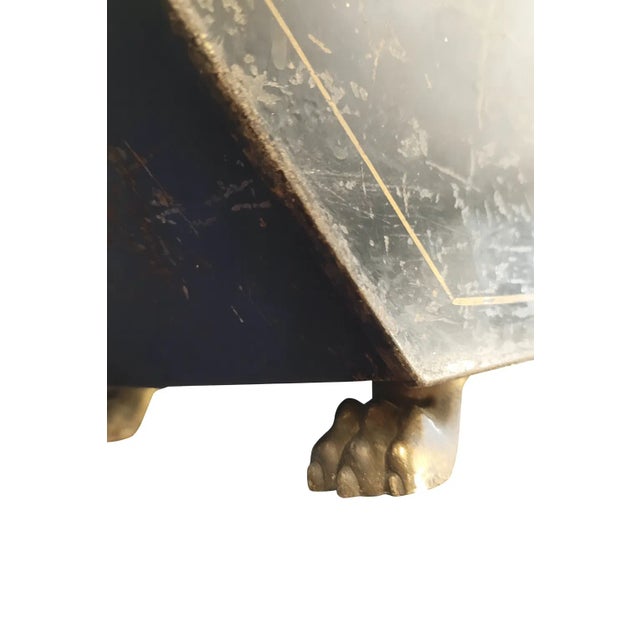 Antique Art Nouveau Brass & Tin Coal Scuttle Box W/ Lion Feet & Scoop c.1900 For Sale - Image 9 of 18