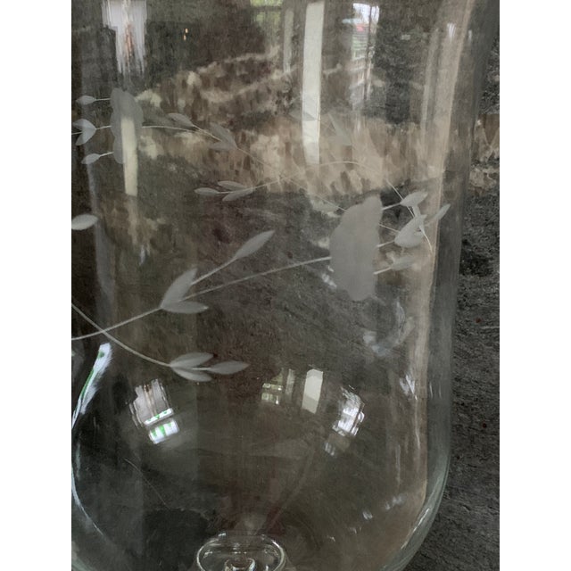 Glass Vintage Large Etched Glass Hurricane Vessel or Vase For Sale - Image 7 of 11