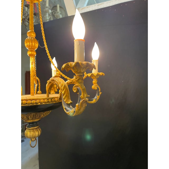 Vintage Italian Florentine and Black Chandelier With Tassel and Tole Decoration For Sale In Philadelphia - Image 6 of 13