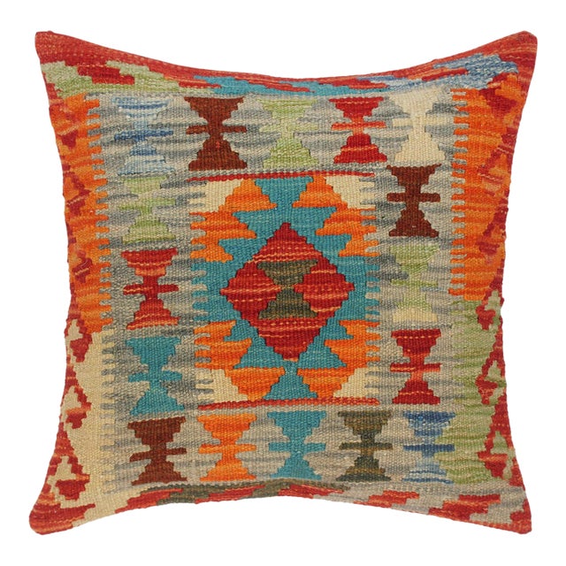 1990s Shabby Chic Turkish Hand Woven Kilim Throw Pillow For Sale