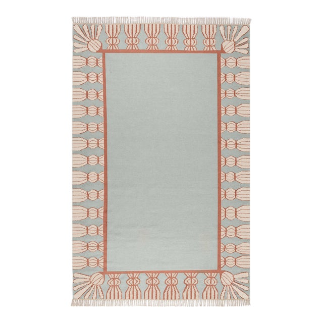 Part & Parcel Goods Wool Tassel Rug, 5' x 8', Sky Blue, Topaz and Eggshell For Sale