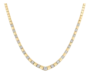 14K Yellow Gold 4/5 Cttw Diamond Cluster and Bar Set Link 3.5 MM Chain Necklace