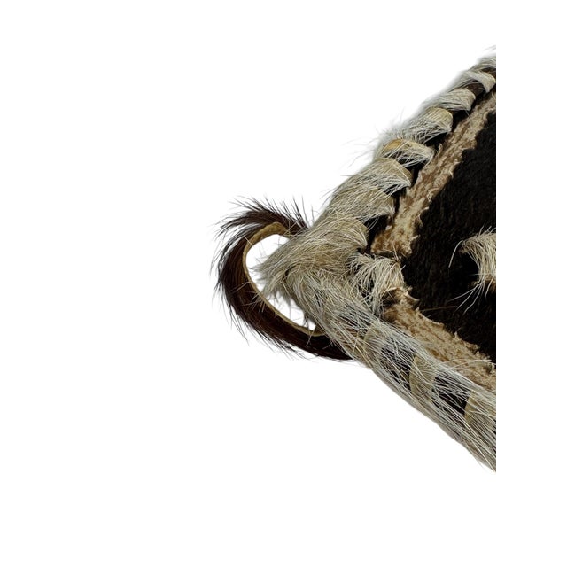 African Painted Animal Hide Shield Giraffe Safari Scene Braided Fur Edge Wall Art For Sale - Image 10 of 10
