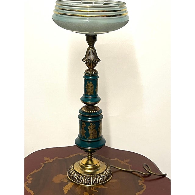 Antique French Brass and Porcelain Glass Shade Table Lamp from Unbekannt, 1920s For Sale - Image 6 of 11