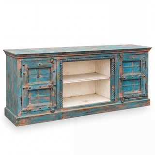 19th-C. Rustic Primitive Farmhouse Modern Painted Credenza / Cabinet / Sideboard For Sale