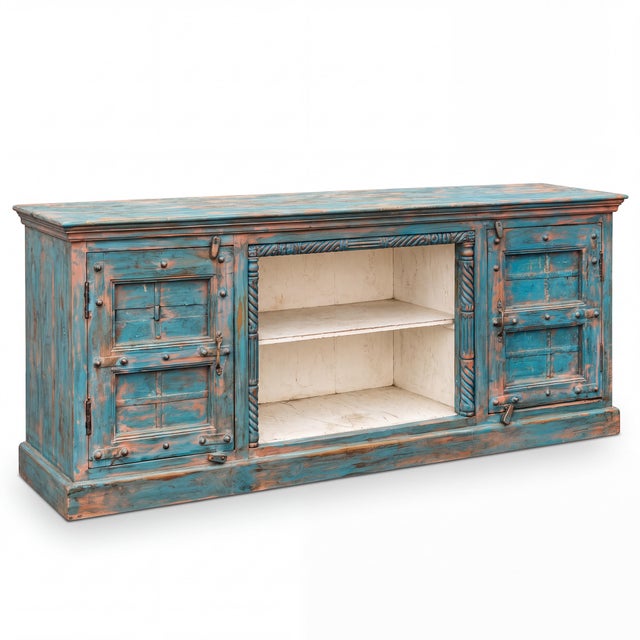 19th-C. Rustic Primitive Farmhouse Modern Painted Credenza / Cabinet / Sideboard For Sale
