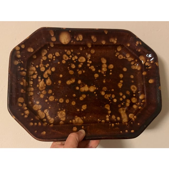 Brown Antique 19th Century Bennington Spatterware Brown Treacle Glaze Octagonal Platter Circa 1830 - 1840 For Sale - Image 8 of 11