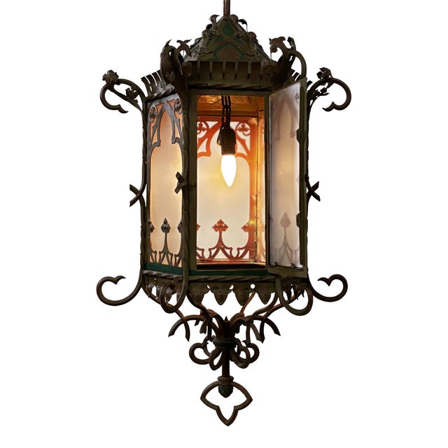 Early 20th Century Large Antique Asian Inspired Iron and Steel Lantern, Early 20th Century For Sale - Image 5 of 10