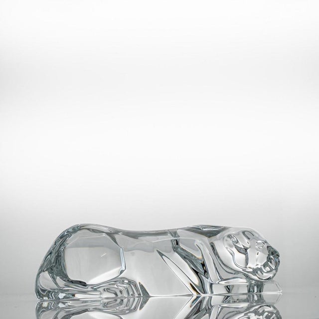Glass Vintage French Crystal Glass Panther Sculpture from Baccarat, 1970 For Sale - Image 7 of 9