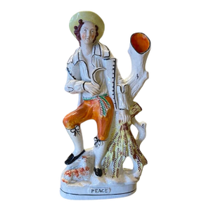19th Century Large Staffordshire Spill Vase, Man With Wheat