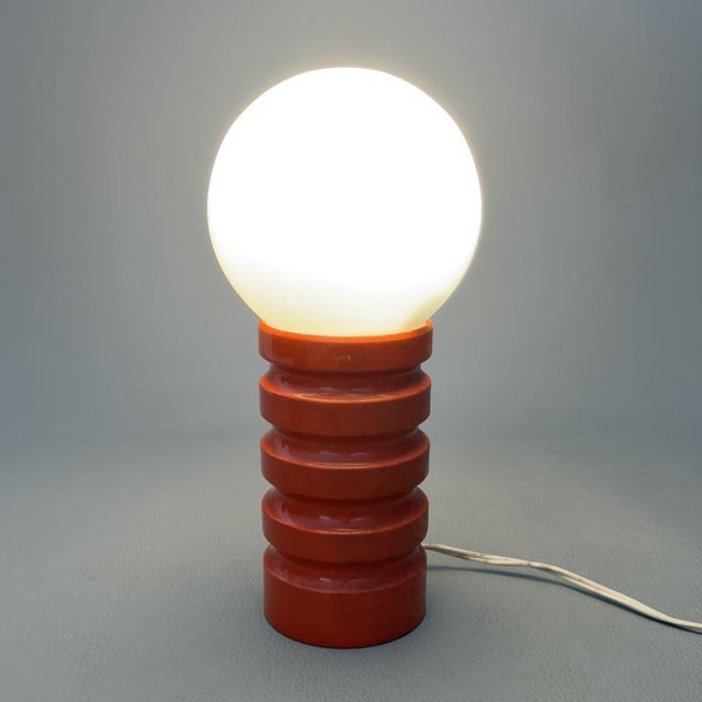 Space Age Orange Table Lamp in White Opal Glass, 1970 For Sale - Image 4 of 13