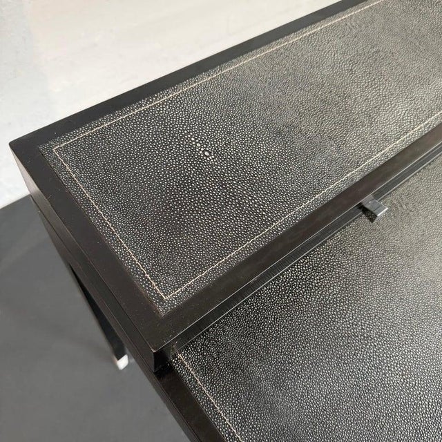 Italian Designer Tiered Black Lacquer Shagreen Leather Writing Desk For Sale - Image 9 of 14
