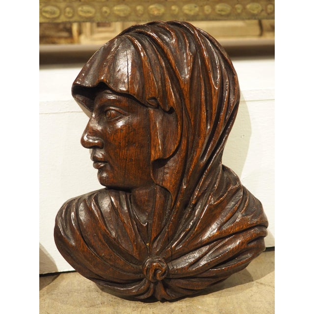 Wood Set of 17th/18th Century French Carved Oak Renaissance Style Profile Busts For Sale - Image 7 of 18