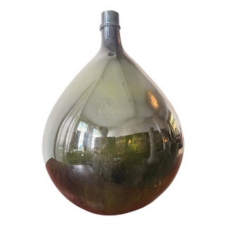 Antique French Green Free Blown Glass Demijohn Bottle, 1800s For Sale