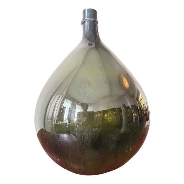 Antique French Green Free Blown Glass Demijohn Bottle, 1800s For Sale