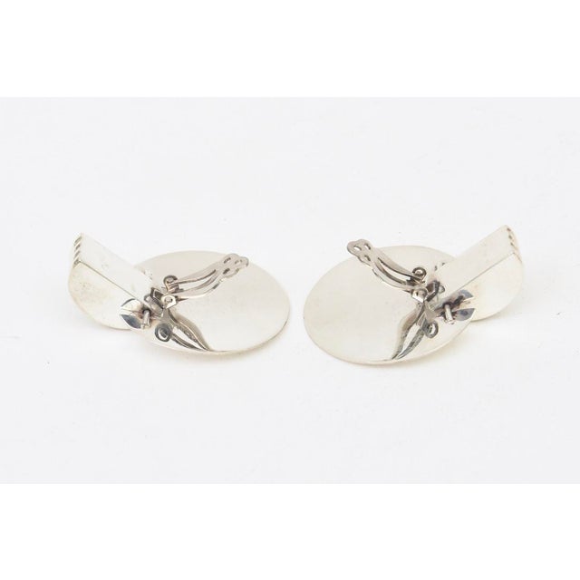 Metal Vintage 1960's Sterling Silver Modernist Dangle Disk Clip on Earrings, A Pair For Sale - Image 7 of 9