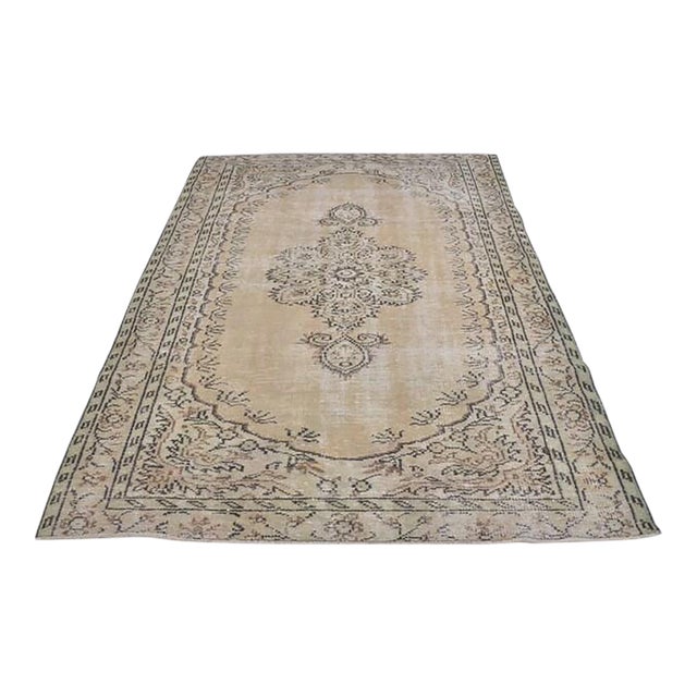 Vintage Handwoven Oushak With Floral Medallion For Sale